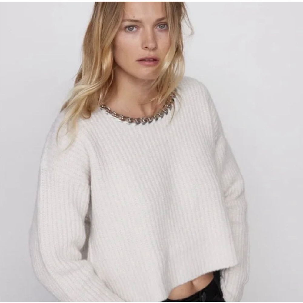 Zara Women's Knit Sweater Alpaca blend Chain neckline Mobwife Rock L